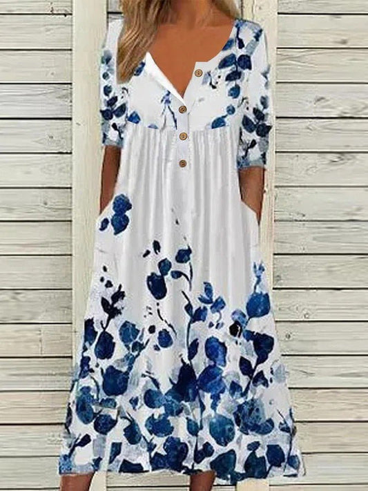 Women's Dresses Printed V-Neck Button Pocket Short Sleeve Dress - Maxi Dresses - Instastyled | Online Fashion Free Shipping Clothing, Dresses, Tops, Shoes - 19/4/2022 - 30-40 - Casual Dresses