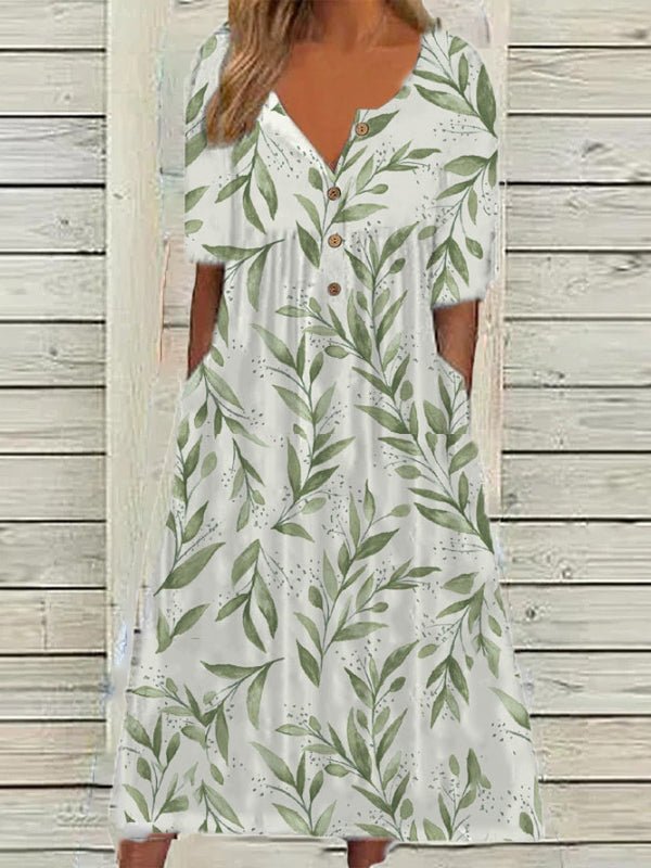 Women's Dresses Printed V-Neck Button Pocket Short Sleeve Dress - Maxi Dresses - Instastyled | Online Fashion Free Shipping Clothing, Dresses, Tops, Shoes - 19/4/2022 - 30-40 - Casual Dresses