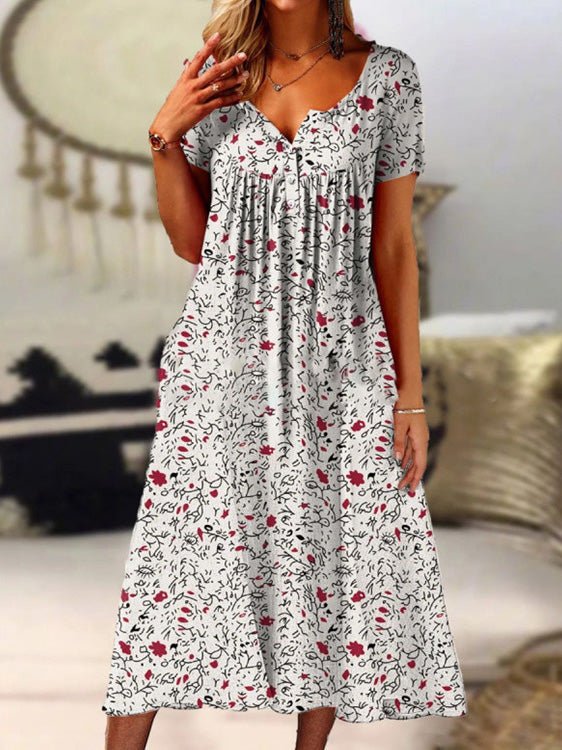 Women's Dresses Printed V-Neck Button Short Sleeve Pocket Dress - Maxi Dresses - Instastyled | Online Fashion Free Shipping Clothing, Dresses, Tops, Shoes - 24/06/2022 - Casual Dresses - Color_Green