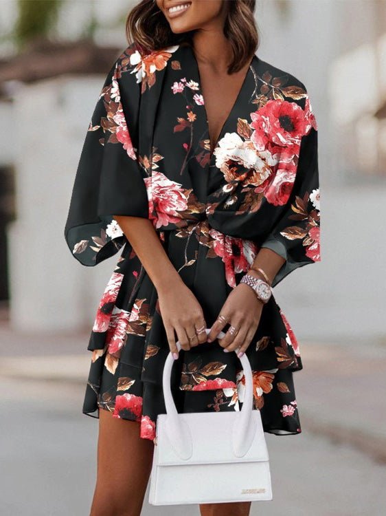 Women's Dresses Printed V-Neck Doll Sleeve Casual Dress - Mini Dresses - Instastyled | Online Fashion Free Shipping Clothing, Dresses, Tops, Shoes - 02/08/2022 - 30-40 - casual-dresses