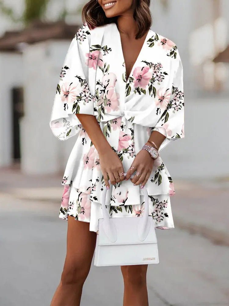 Women's Dresses Printed V-Neck Doll Sleeve Casual Dress - Mini Dresses - Instastyled | Online Fashion Free Shipping Clothing, Dresses, Tops, Shoes - 02/08/2022 - 30-40 - casual-dresses