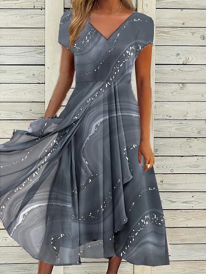 Women's Dresses Printed V-Neck Irregular Chiffon Dress - Maxi Dresses - Instastyled | Online Fashion Free Shipping Clothing, Dresses, Tops, Shoes - 04/08/2022 - Casual Dresses - Color_Blue
