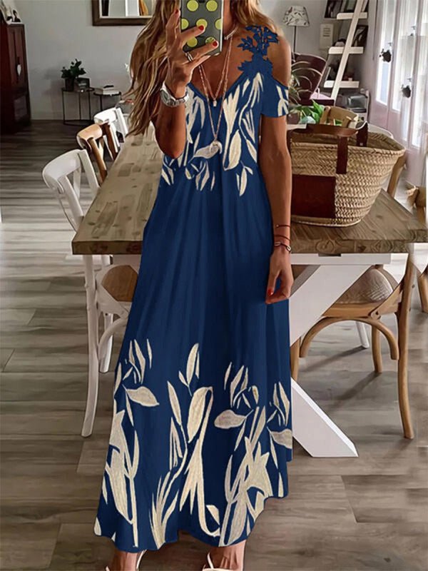 Women's Dresses Printed V-Neck Lace Off-Shoulder Short Sleeve Dress - Maxi Dresses - Instastyled | Online Fashion Free Shipping Clothing, Dresses, Tops, Shoes - 31/05/2022 - DRE2205314323 - Dresses