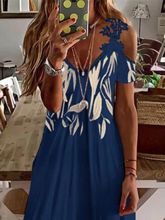 Women's Dresses Printed V-Neck Lace Off-Shoulder Short Sleeve Dress - Maxi Dresses - Instastyled | Online Fashion Free Shipping Clothing, Dresses, Tops, Shoes - 31/05/2022 - DRE2205314323 - Dresses