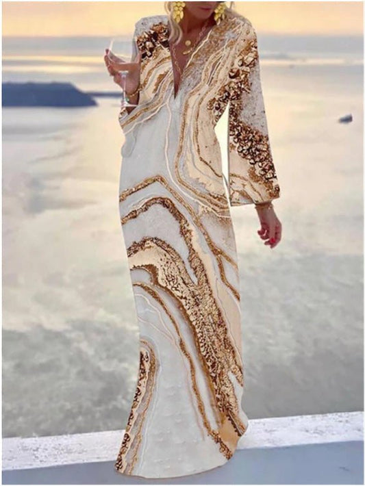 Women's Dresses Printed V-Neck Long Sleeve Dress - Maxi Dresses - Instastyled | Online Fashion Free Shipping Clothing, Dresses, Tops, Shoes - 07/04/2022 - 30-40 - Casual Dresses