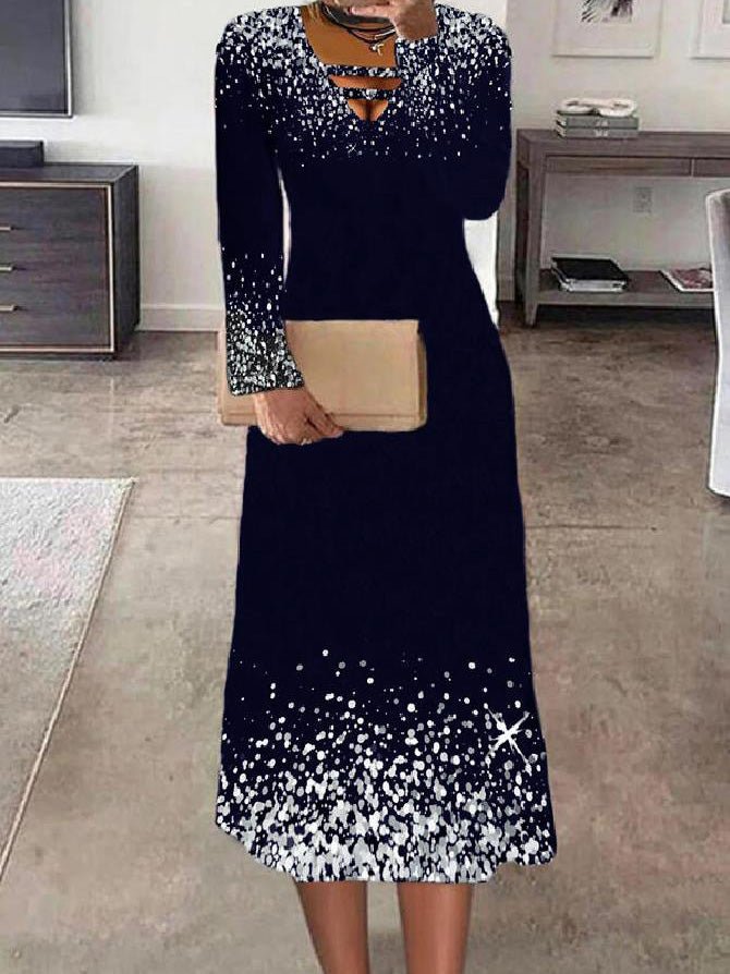 Women's Dresses Printed V-Neck Long Sleeve Dress - Maxi Dresses - Instastyled | Online Fashion Free Shipping Clothing, Dresses, Tops, Shoes - 02/08/2022 - 30-40 - color-black