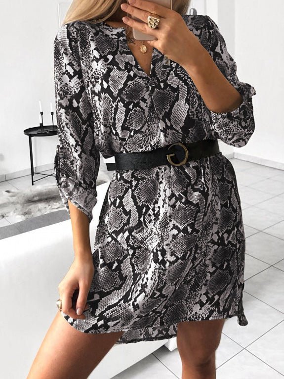Women's Dresses Printed V-Neck Long Sleeve Irregular Dress - Mini Dresses - Instastyled | Online Fashion Free Shipping Clothing, Dresses, Tops, Shoes - 20-30 - 26/08/2022 - color-apricot