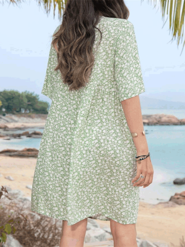 Women's Dresses Printed V-Neck Short Sleeve Dress - Mini Dresses - Instastyled | Online Fashion Free Shipping Clothing, Dresses, Tops, Shoes - 01/06/2022 - Color_Gray - Color_Green