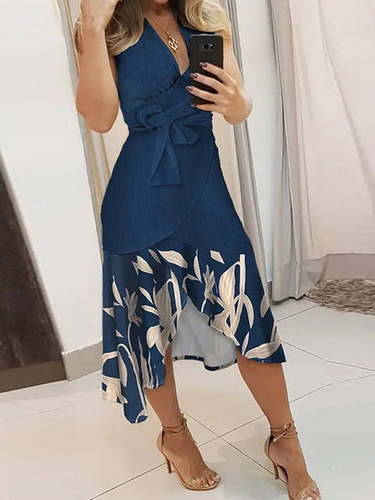 Women's Dresses Printed V-Neck Tie Irregular Ruffle Dress - Maxi Dresses - Instastyled | Online Fashion Free Shipping Clothing, Dresses, Tops, Shoes - 29/06/2022 - 30-40 - color-black