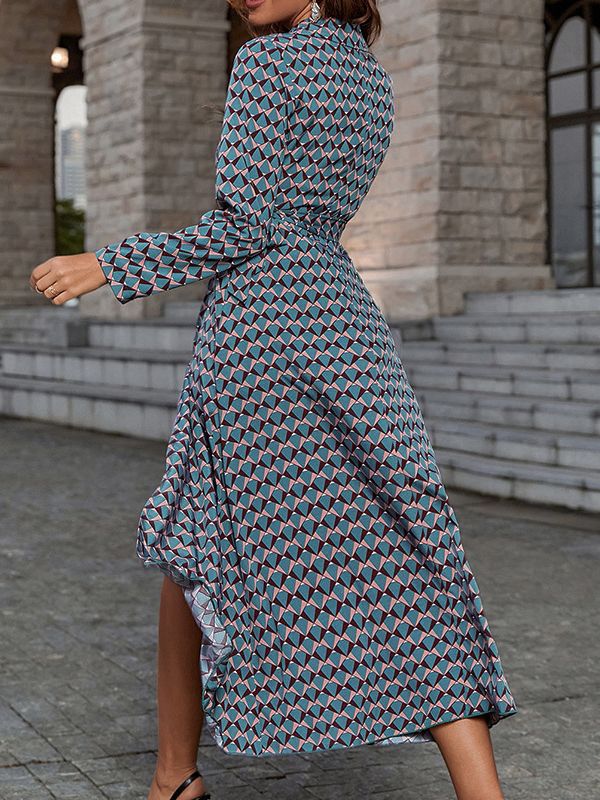 Women's Dresses Printed V-Neck Tie Long Sleeve Dress - Maxi Dresses - Instastyled | Online Fashion Free Shipping Clothing, Dresses, Tops, Shoes - 13/08/2022 - Color_Multicolor - DRE2208135127