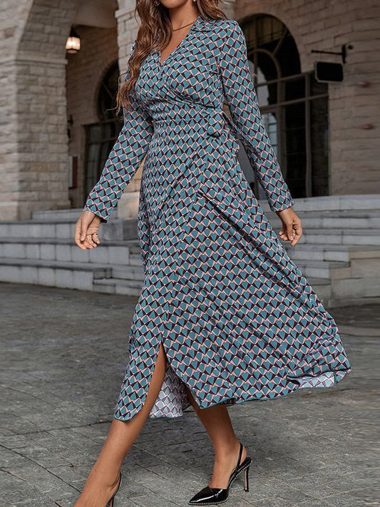 Women's Dresses Printed V-Neck Tie Long Sleeve Dress - Maxi Dresses - Instastyled | Online Fashion Free Shipping Clothing, Dresses, Tops, Shoes - 13/08/2022 - Color_Multicolor - DRE2208135127