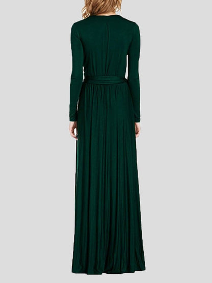 Women's Dresses Pure V-Neck Belted Long Sleeve Split Dress - Maxi Dresses - Instastyled | Online Fashion Free Shipping Clothing, Dresses, Tops, Shoes - 30-40 - 31/12/2021 - color-black