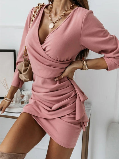 Women's Dresses Pure V-Neck Long Sleeve Simple Dress - Mini Dresses - INS | Online Fashion Free Shipping Clothing, Dresses, Tops, Shoes - 20-30 - 24/08/2021 - Category_Mini Dresses