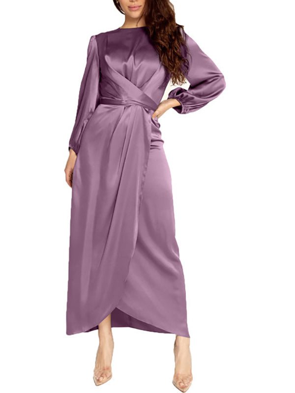 Women's Dresses Round Neck Corset Satin Midi Dress - Midi Dresses - Instastyled | Online Fashion Free Shipping Clothing, Dresses, Tops, Shoes - 14/1/2023 - Color_ Purple - Color_Black
