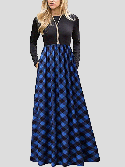 Women's Dresses Round Neck Fashion Print Long Sleeve Dress - Maxi Dresses - Instastyled | Online Fashion Free Shipping Clothing, Dresses, Tops, Shoes - 20-30 - 21/12/2021 - color-blue