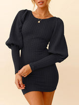 Women's Dresses Round Neck Long Sleeve Knitted Slim Dress - Mini Dresses - Instastyled | Online Fashion Free Shipping Clothing, Dresses, Tops, Shoes - 24/12/2021 - 30-40 - color-black