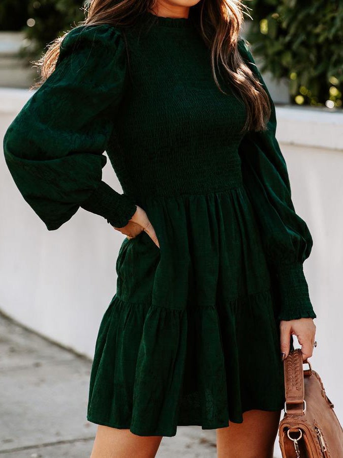 Women's Dresses Round Neck Long Sleeve Mini Dress - Mini Dresses - Instastyled | Online Fashion Free Shipping Clothing, Dresses, Tops, Shoes - 17/12/2021 - 30-40 - color-dark_green