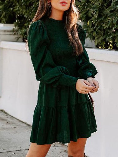 Women's Dresses Round Neck Long Sleeve Mini Dress - Mini Dresses - Instastyled | Online Fashion Free Shipping Clothing, Dresses, Tops, Shoes - 17/12/2021 - 30-40 - color-dark_green