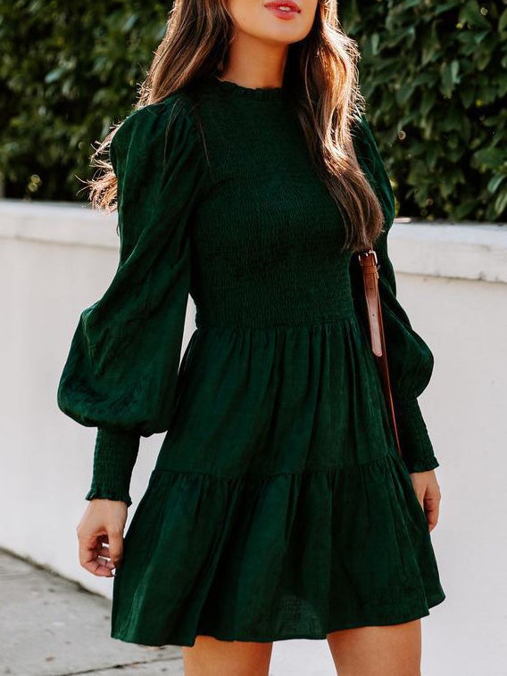 Women's Dresses Round Neck Long Sleeve Mini Dress - Mini Dresses - Instastyled | Online Fashion Free Shipping Clothing, Dresses, Tops, Shoes - 17/12/2021 - 30-40 - color-dark_green