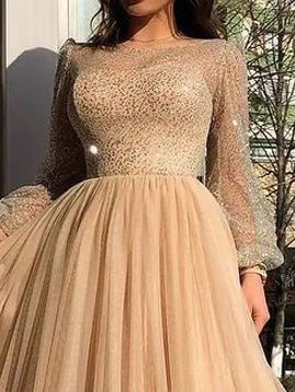 Women's Dresses Round Neck Mesh Long Sleeve Party Dress - Maxi Dresses - Instastyled | Online Fashion Free Shipping Clothing, Dresses, Tops, Shoes - 16/03/2022 - color-apricot - color-one-set5-pcs