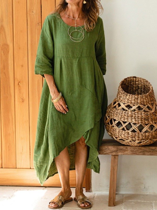 Women's Dresses Round Neck Mid Sleeve Irregular Dress - Maxi Dresses - Instastyled | Online Fashion Free Shipping Clothing, Dresses, Tops, Shoes - 05/08/2022 - Casual Dresses - Color_Green
