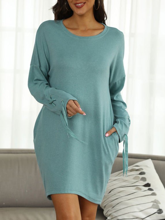 Women's Dresses Round Neck Pocket Long Sleeve Casual Dress - Mini Dresses - Instastyled | Online Fashion Free Shipping Clothing, Dresses, Tops, Shoes - 20/09/2022 - 30-40 - casual-dresses