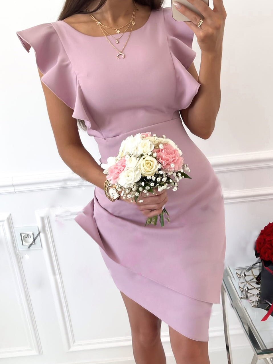 Women's Dresses Round Neck Ruffle Sleeveless Slim Fit Dress - Midi Dresses - Instastyled | Online Fashion Free Shipping Clothing, Dresses, Tops, Shoes - 19/04/2022 - 30-40 - Bodycon Dresses