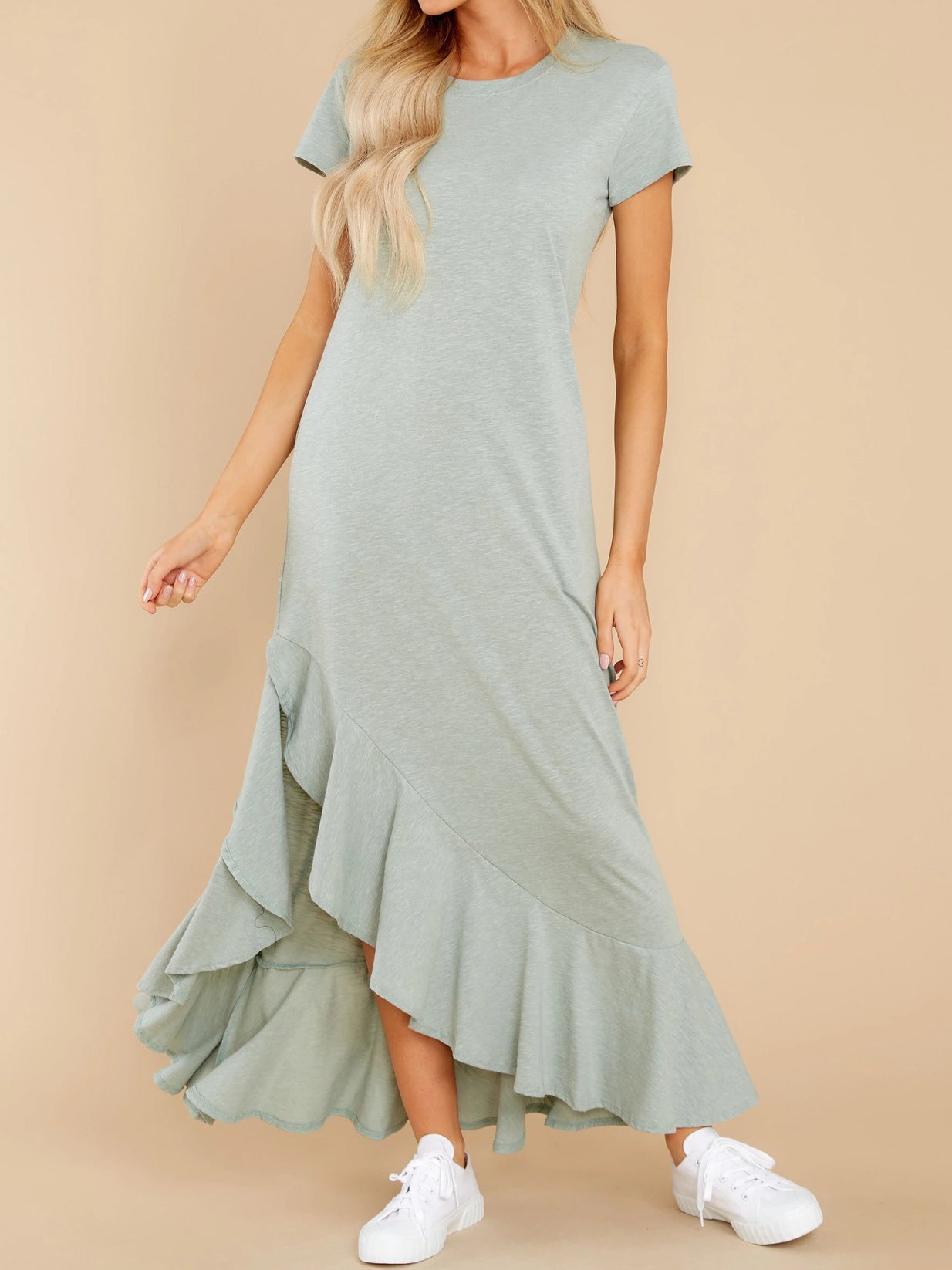 Women's Dresses Round Neck Short Sleeve Ruffle Irregular Dress - Maxi Dresses - Instastyled | Online Fashion Free Shipping Clothing, Dresses, Tops, Shoes - 21/06/2022 - 30-40 - Casual Dresses