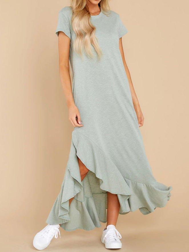 Women's Dresses Round Neck Short Sleeve Ruffle Irregular Dress - Maxi Dresses - Instastyled | Online Fashion Free Shipping Clothing, Dresses, Tops, Shoes - 21/06/2022 - 30-40 - Casual Dresses