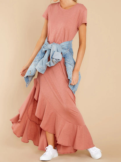 Women's Dresses Round Neck Short Sleeve Ruffle Irregular Dress - Maxi Dresses - Instastyled | Online Fashion Free Shipping Clothing, Dresses, Tops, Shoes - 21/06/2022 - 30-40 - Casual Dresses