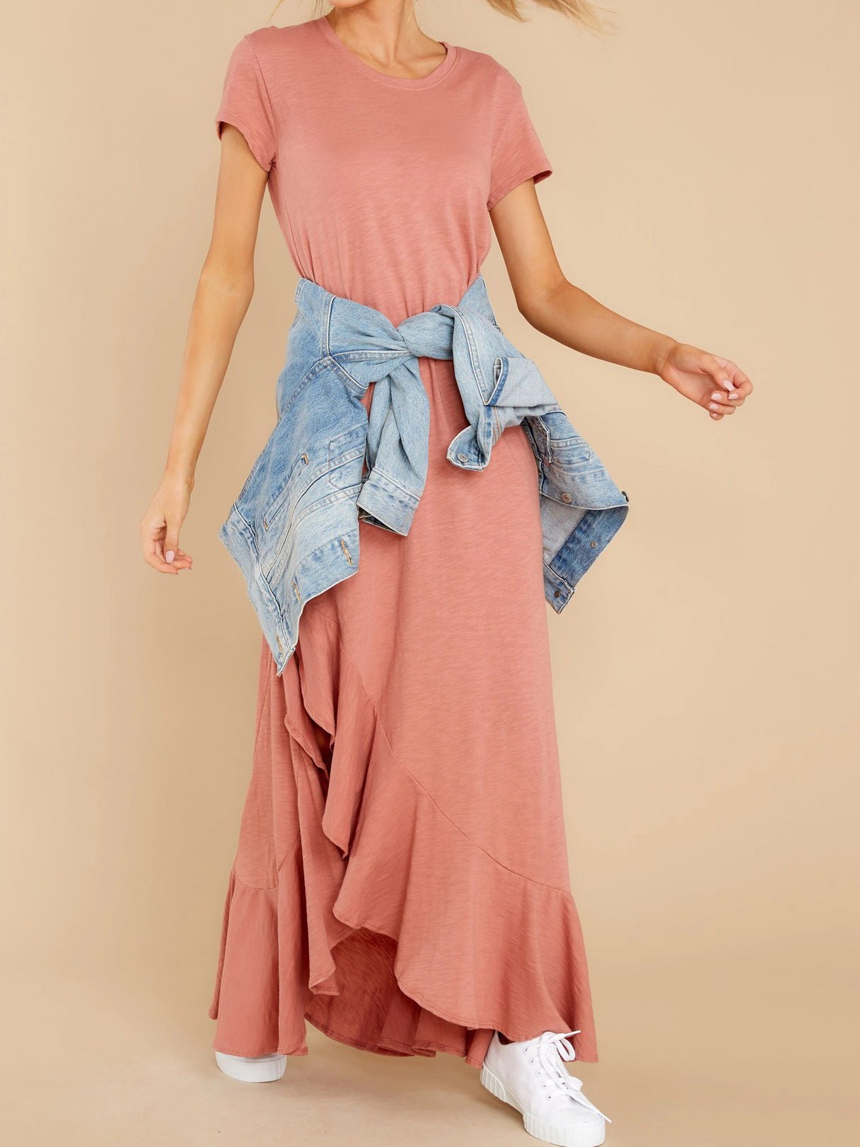 Women's Dresses Round Neck Short Sleeve Ruffle Irregular Dress - Maxi Dresses - Instastyled | Online Fashion Free Shipping Clothing, Dresses, Tops, Shoes - 21/06/2022 - 30-40 - Casual Dresses