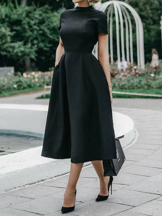 Women's Dresses Round Neck Short Sleeve Slim Dress - Maxi Dresses - Instastyled | Online Fashion Free Shipping Clothing, Dresses, Tops, Shoes - 20/05/2022 - 30-40 - color-black