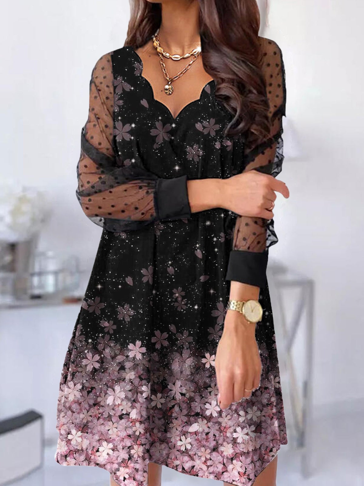Women's Dresses Ruffle Collar Lace Long Sleeve Dress - Mini Dresses - Instastyled | Online Fashion Free Shipping Clothing, Dresses, Tops, Shoes - 20-30 - 24/12/2021 - Casual Dresses
