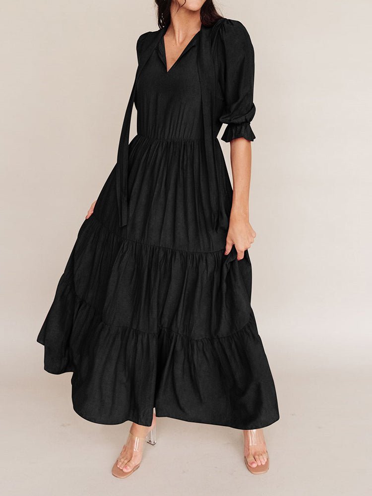 Women's Dresses Ruffle Pleated Loose Medium Sleeve Maxi Dress - MsDressly
