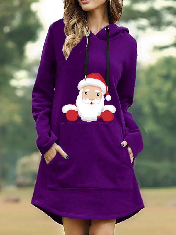 Women's Dresses Santa Print Pocket Long Sleeve Hooded Dress - Mini Dresses - INS | Online Fashion Free Shipping Clothing, Dresses, Tops, Shoes - 04/11/2021 - 20-30 - Casual Dresses