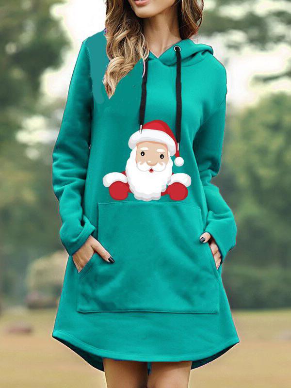 Women's Dresses Santa Print Pocket Long Sleeve Hooded Dress - Mini Dresses - INS | Online Fashion Free Shipping Clothing, Dresses, Tops, Shoes - 04/11/2021 - 20-30 - Casual Dresses