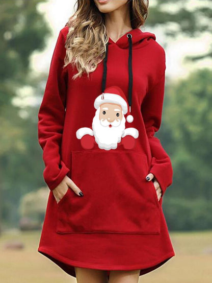 Women's Dresses Santa Print Pocket Long Sleeve Hooded Dress - Mini Dresses - INS | Online Fashion Free Shipping Clothing, Dresses, Tops, Shoes - 04/11/2021 - 20-30 - Casual Dresses