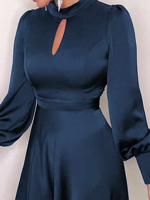 Women's Dresses Satin Silk Hollow Long Sleeve Dress - Maxi Dresses - Instastyled | Online Fashion Free Shipping Clothing, Dresses, Tops, Shoes - 14/02/2022 - 40-50 - color-blue
