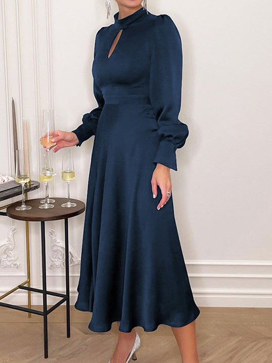 Women's Dresses Satin Silk Hollow Long Sleeve Dress - Maxi Dresses - Instastyled | Online Fashion Free Shipping Clothing, Dresses, Tops, Shoes - 14/02/2022 - 40-50 - color-blue