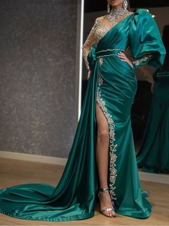 Women's Dresses Sequin Panel Long Sleeve Slit Party Dress - Maxi Dresses - Instastyled | Online Fashion Free Shipping Clothing, Dresses, Tops, Shoes - 06/09/2022 - Color_Green - DRE2209065362