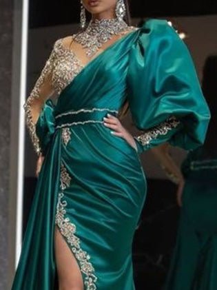 Women's Dresses Sequin Panel Long Sleeve Slit Party Dress - Maxi Dresses - Instastyled | Online Fashion Free Shipping Clothing, Dresses, Tops, Shoes - 06/09/2022 - Color_Green - DRE2209065362