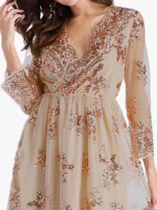 Women's Dresses Sequin V-Neck 3/4 Sleeve Dress - Midi Dresses - Instastyled | Online Fashion Free Shipping Clothing, Dresses, Tops, Shoes - 28/09/2022 - casual-dresses - Champagne