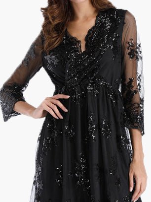 Women's Dresses Sequin V-Neck 3/4 Sleeve Dress - Midi Dresses - Instastyled | Online Fashion Free Shipping Clothing, Dresses, Tops, Shoes - 28/09/2022 - casual-dresses - Champagne