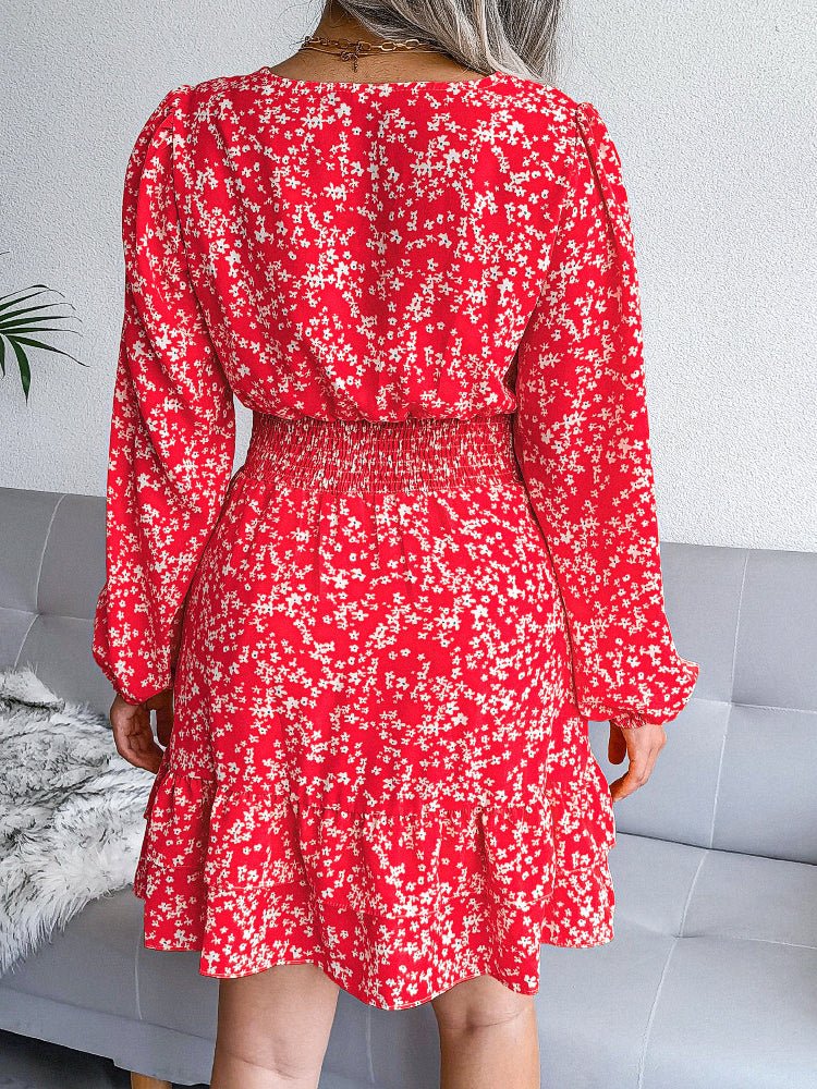 Mini Dresses - Sexy Floral Chiffon Elastic Waist Mini Dress - MsDressly