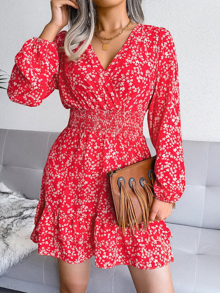 Mini Dresses - Sexy Floral Chiffon Elastic Waist Mini Dress - MsDressly
