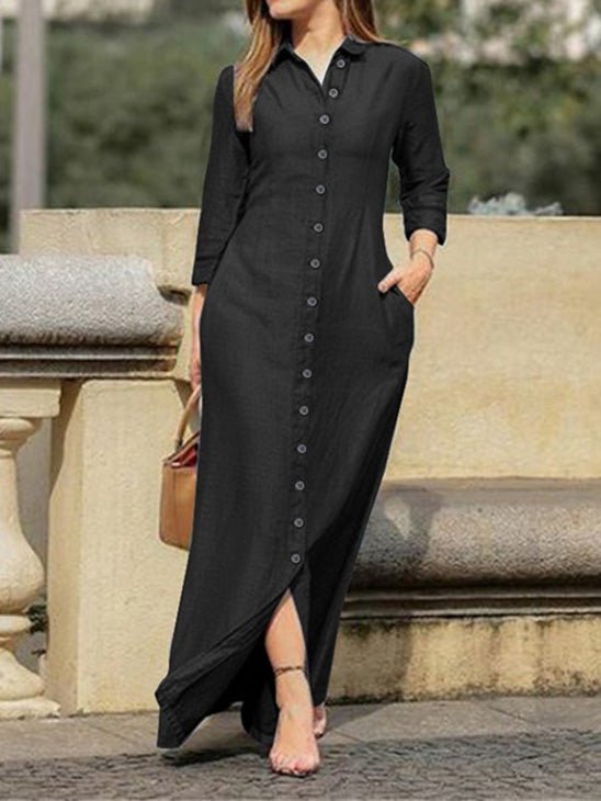 Women's Dresses Shirt Collar Button Long Sleeve Denim Dress - Maxi Dresses - Instastyled | Online Fashion Free Shipping Clothing, Dresses, Tops, Shoes - 13/04/2022 - 40-50 - color-black