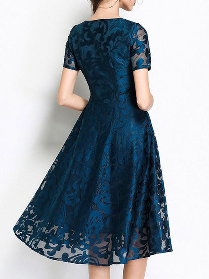 Women's Dresses Short Sleeve Slim Fit Lace Swing Midi Dress - Midi Dresses - Instastyled | Online Fashion Free Shipping Clothing, Dresses, Tops, Shoes - 16/12/2022 - color-black - color-blue