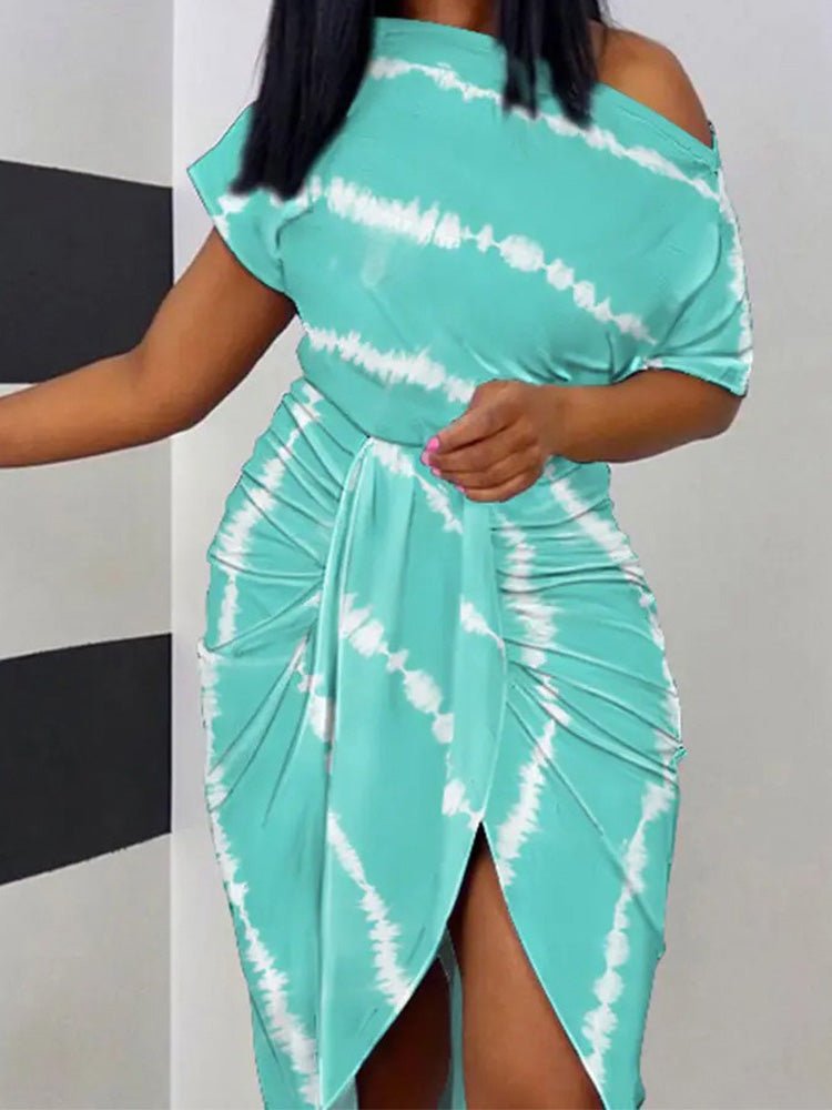 Women's Dresses Slanted Neck Striped Print Short Sleeve Irregular Dress - Maxi Dresses - Instastyled | Online Fashion Free Shipping Clothing, Dresses, Tops, Shoes - 02/06/2022 - 30-40 - Casual Dresses