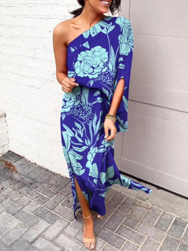 Women's Dresses Slanted Shoulder Print One Sleeve Dress - Maxi Dresses - Instastyled | Online Fashion Free Shipping Clothing, Dresses, Tops, Shoes - 30-40 - 31/05/2022 - color-black