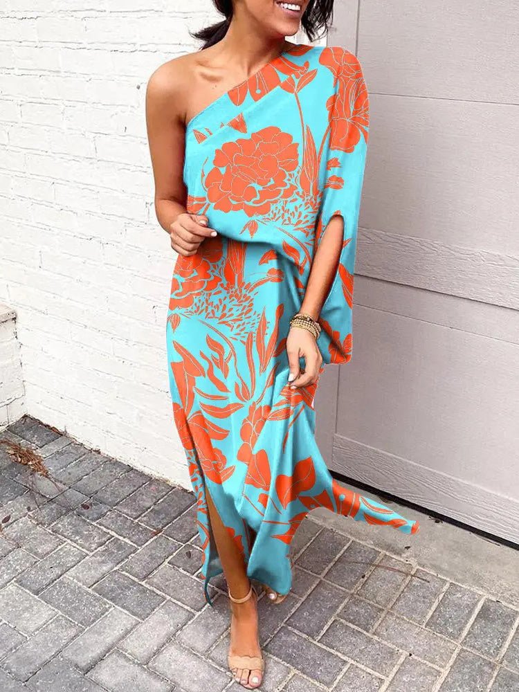 Women's Dresses Slanted Shoulder Print One Sleeve Dress - Maxi Dresses - Instastyled | Online Fashion Free Shipping Clothing, Dresses, Tops, Shoes - 30-40 - 31/05/2022 - color-black